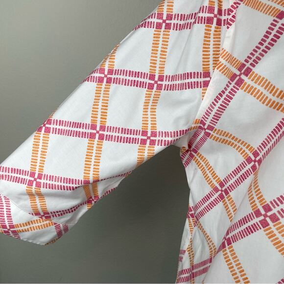 Chico's White Pink Orange Print No Iron Stretch Button Down Shirt 3 - Picture 3 of 10